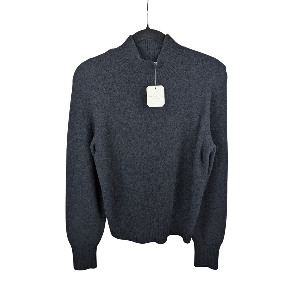 Altar'd State Womens XL Charcoal‎ Gray / Black Mock Neck Ribbed Knit Sweater NEW